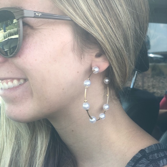 Pearl Earrings- Hoops - Picture 2 of 2